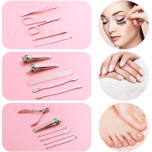 Manicure Set Pedicure Kit Nail Clippers Set Fingernail Clipper Set Ingrown Toenail Nail Kit Scissor Nail Trimmer Kit 15 Pieces Travel Nail Kit Care Grooming Tools with Fine Case Fine GIF (Pink_15in1) Pink_15 in 1