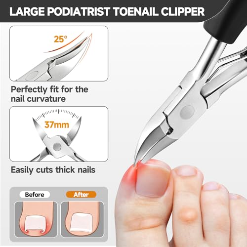 10Pcs Nail Clippers Set for Seniors for Thick Ingrown Toenail, Travel Case 10pcs Full Kit