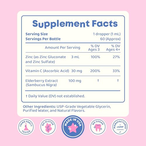 JoySpring ZincBerry - Kids Zinc & Vitamin Supplement (2 fl oz) Immune Support Drops with Elderberry Flavor for Kids 3-16+ Years (Pack of 2) 2 Fl Oz (Pack of 2)