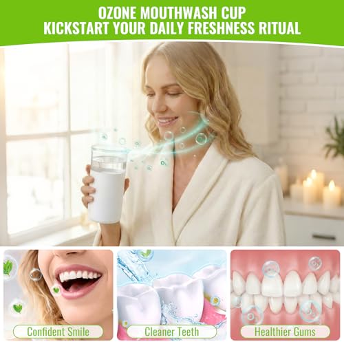 Ozone Hydrogen Water Cup – O3 Generator, 12oz Automatic Electrolytic for Ozone Water Oral Care, Fresh Breath, Teeth Brushing & Flushing, Multi-Functional Purified Mouthwash Cup Healthy Partner