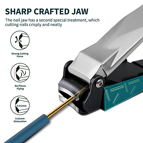 Nail Clippers with Catcher, No Splash Fingernail Toenail Clippers with Sharp Curved Blade and Glass Nail File, Wide Jaw Opening Stainless Steel Nail Cutter Trimmer for Seniors Adult Men Women Silver