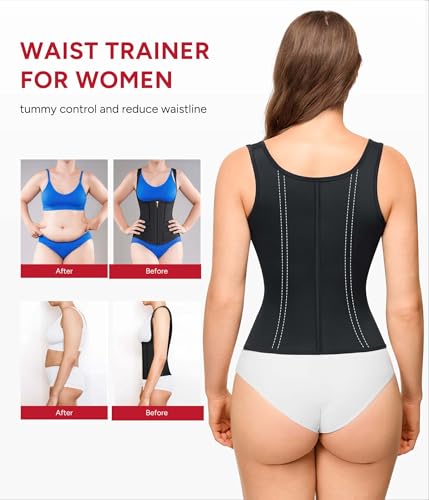 Nebility Waist Trainer for Women Corset Shapewear Tummy Control Faja Body Shaper Waist Cincher with Adjustable Strap X-Large Black