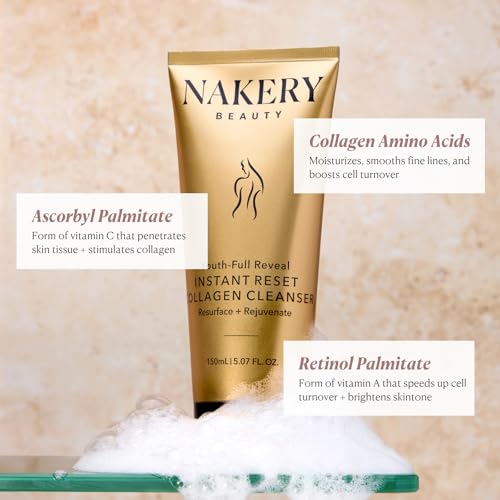 Nakery Face Cleanser for Women, Youth Revealer Facial Wash with Collagen, 10-in-1 Exfoliating Moisturizer for Dry and Textured Skin, Hydrating Formula for Smooth Plump Complexion Unscented