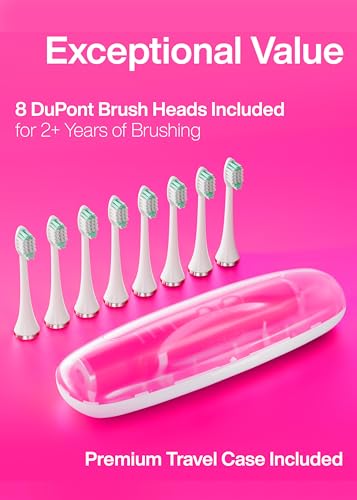 Aquasonic Vibe Series Ultra-Whitening Toothbrush – ADA Accepted Electric Toothbrush - 8 Brush Heads & Travel Case – 40,000 VPM Motor & Wireless Charging - 4 Modes w Smart Timer – Electric Pink