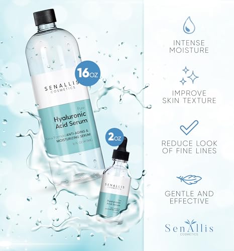Hyaluronic Acid Serum 16 fl oz And 2 fl oz, Made From Pure Anti Aging/Wrinkle, Ultra Hydrating Moisturizer That Reduces Dry Skin Manufactured In USA 18 Fl Oz (Pack of 1)