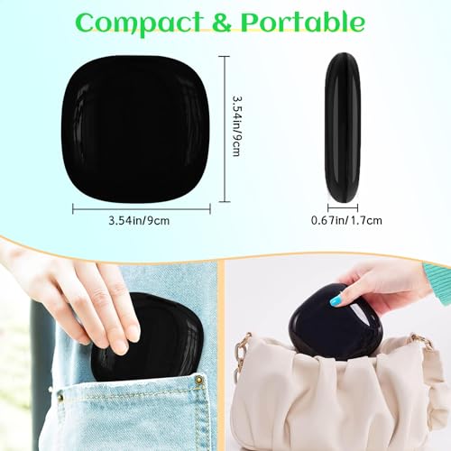 Qidoe Compact Travel Makeup Mirror, Rechargeable 1X/10X Magnifying Compact Mirror with Dimmable Light, 2-Sided Handheld Portable Folding Mirror, Mini Makeup Mirror for Purse, Pocket, Gifts (Black)