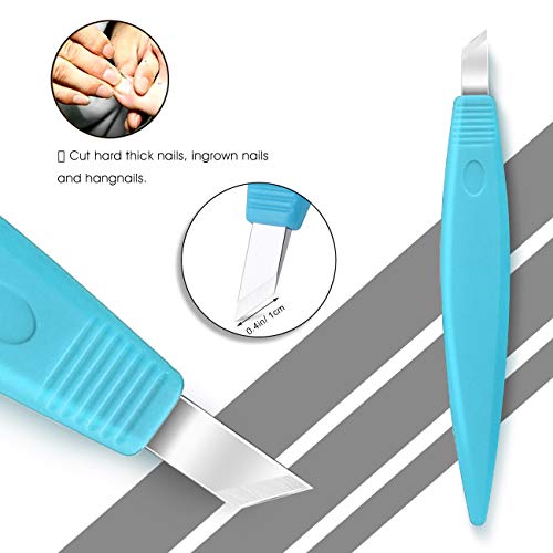 BEZOX Ingrown Toenail Removal Blades and Foot Callus Knife - 3 Different Blades Pedicure Knives with Toenail Lifter and Thick Nail File - Blue