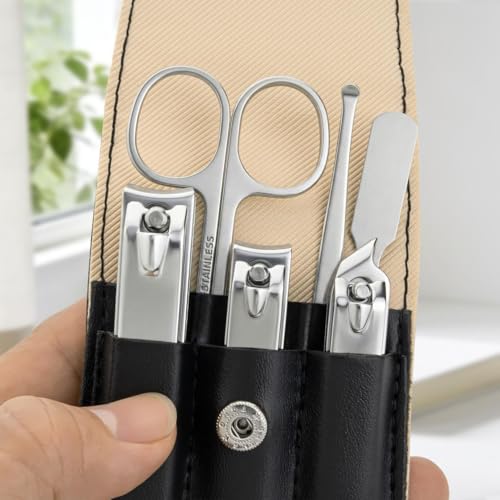 Nail Clippers 6 in 1 Manicure Set - Professional Nail Kit Gifts for Men Women, Fingernail & Toenail Clippers Kit with Leather Case Travel Essentials Ideas for Christmas Mother Father Valentine's Day