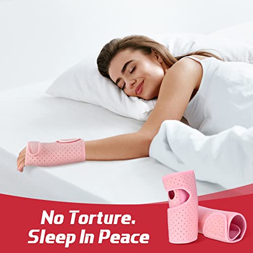 2 Pack Carpal Tunnel Wrist Brace with Splint, Breathable Style, Pink