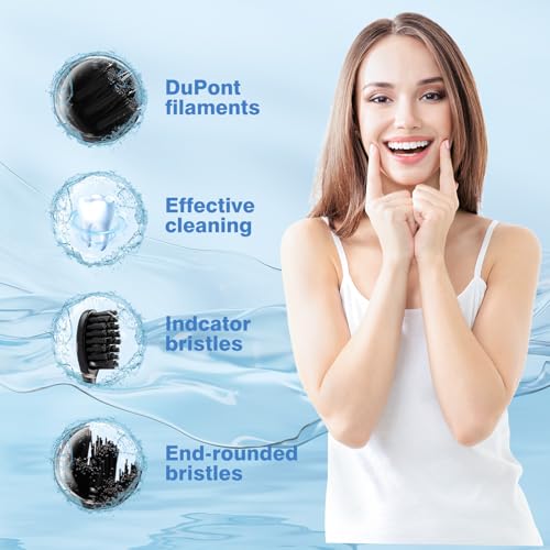 10 Pcs Toothbrush Replacement Heads for Moon Electric Toothbrush Adults, Black Black 10