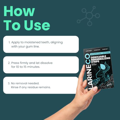 Larineco Dissolvable Whitening Strips - Dissolves Without Removal, Hydrogen Peroxide & Hydroxyapatite Remineralizing Support, Stay Put & Dissolve Cleanly, Smooth Mouthfeel, 60 Count, Mild Sweet, White
