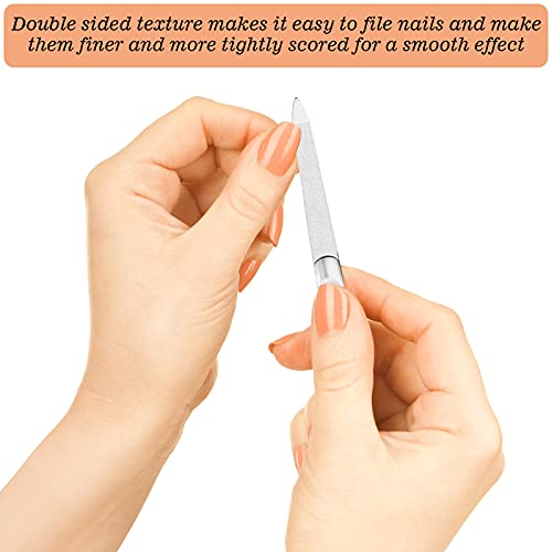 3 Pcs Stainless Steel Nail File Kit with Leather Case, Double Sided, Pink