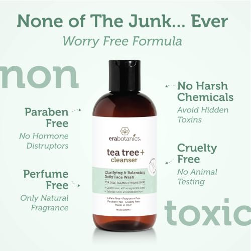 Era Organics Tea Tree Oil Face Wash - Salicylic Acid Cleanser for Oily Skin