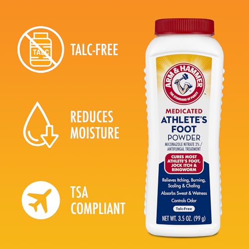 Arm & Hammer Medicated Athlete's Foot Powder, Antifungal Treatment, 3.5 oz 3.5 Ounce (Pack of 1)