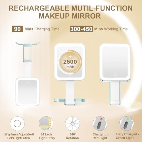 Mocado 20X/1X Magnifying Mirror with Light Travel Makeup Mirror with Lights Blue