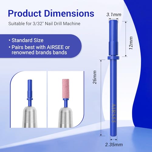 AIRSEE 3.1mm Nail Drill Mandrel Bits for Mini Efile Sanding Bands, Blue Mini Nail Drill Bits Klein Blue