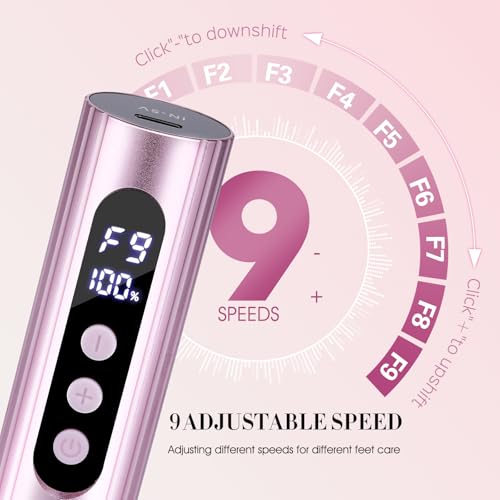 Electric Foot Callus Remover, 2 in 1 Callus Remover for Feet, 9 Adjustable Speeds with Sandpaper Disk and Nail Drill Bits, Digital Display, Rechargeable Pedicure Tools for Dead Skin(Pink) Pink