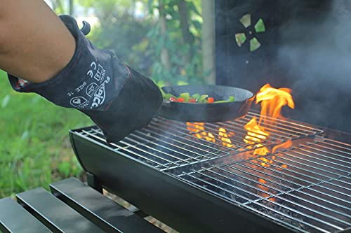 RAPICCA Fireplace Fire Pit Gloves, 932°F Fireproof Leather, 16in Dark Grey Dark-grey(length 16in)