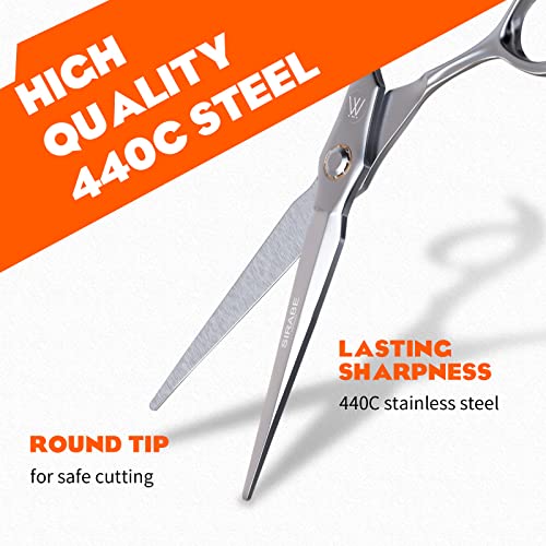 Sirabe HIGH-END Professional Hair Cutting Scissors Shears - Ultra Sharp Blades for Precise Cutting - Barber Shears Haircut Scissors 440C Stainless Steel for Salon Hairstyling & Home Hairdressing Silver