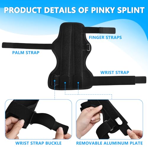 Pinky Finger Splint for Boxer Fractures, Metacarpal Finger Splints Ring & Little Finger Brace, Hand Brace with 2 Splints for Tendonitis, Arthritis, Injury, Fracture, Broken (One Size, Left & Right)