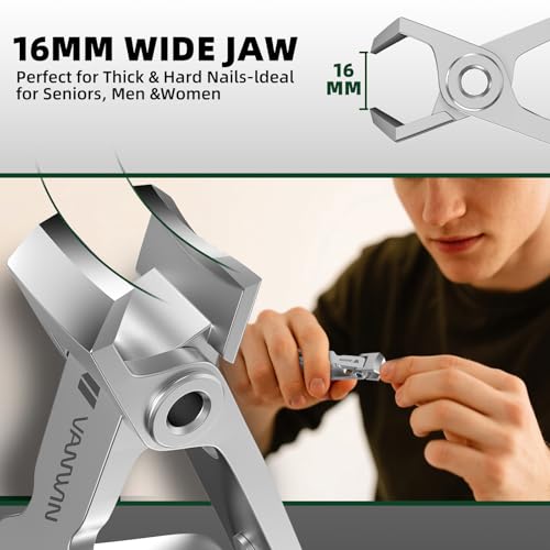 Toenail Clippers for Seniors Thick Toenails, Large Toe Nail Clippers for Men Thick Nails with 37mm Wide Opening, Heavy Duty Ingrown Toenail Clippers with Long Handle Sharp Slanted Nail Cutter
