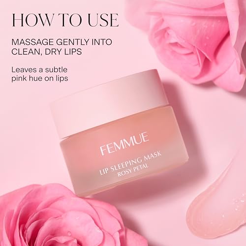 FEMMUE Lip Sleeping Mask (Rosy Petal) | Hydrating Balm to Soften Dry, Chapped Lips | Overnight Moisturizing Treatment With Vitamin E | Korean Beauty Skincare Rosy Petal