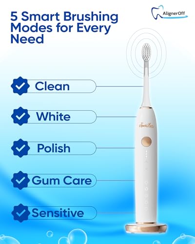 Sparklux Pro Ultrasonic Toothbrush - Rechargeable Wireless Electric Toothbrush for Adults with Replacement Heads, Travel Case, Cordless Design, White with Rose-Gold Trim