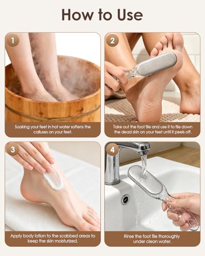 Foot File, Stainless Steel Foot Callus Remover, Double-Sided Pedicure Tool for Hard & Dead Skin, Long-Lasting Foot Scrubber for Smooth, Soft Feet (Transparent)