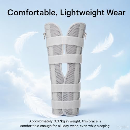 3-Panel Knee Immobilizer Brace - Post-Op Leg Stabilizer for Pre-and Postoperative Injuries, Ligament Tears, and Fractures - Straight Leg Support with Anti-Slip Shoulder Strap