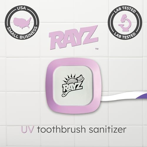 Rayz UV-C Toothbrush Sanitizer | Portable & Rechargeable | 99.9% Sanitization in 3 Minutes | Wall Mountable, Travel-Friendly & TSA-Approved (Lavender) Lavender