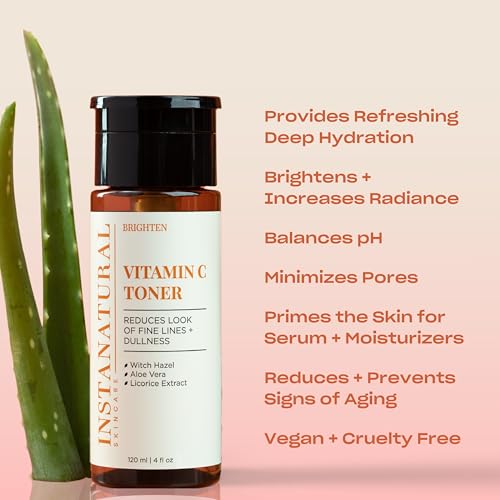 InstaNatural Vitamin C Face Toner, Brightens, Balances pH and Reduces Signs of Aging, Fine Lines and Wrinkles, with Witch Hazel, Lavender and Geranium Oils, 4 Fl Oz 4 Fl Oz (Pack of 1) Vitamin C Toner