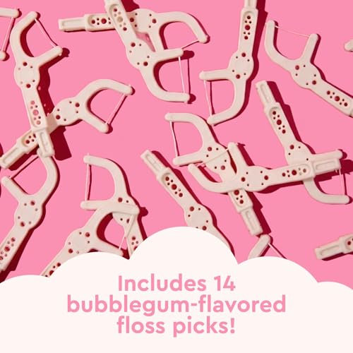 RADIUS EcoFlex Kids Floss Pick Starter Kit, Sustainable Compostable Dental Flossers for Small Mouths, BPA-Free & Non-Toxic, 14 CT Refills + 1 Reusable Handle, Pink, Blue and Chartreuse, Pack of 3 Hot Pink, Sapphire Blue, Chartreuse 1 Count (Pack of 3)