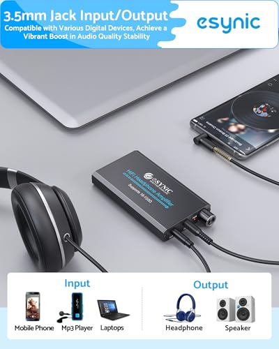 eSynic Rechargeable 16-150Ω Headphone AMP Poratble-3.5MM Audio in & Out