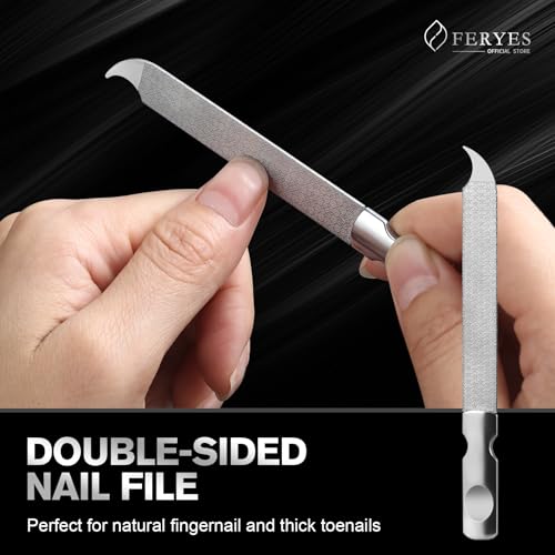 FERYES 5PCS Toenail Clippers Long Handle Clipper for Thick Nails, Straight Blade Clipper for Ingrown Nails, 360° Rotating Jaw Nail Clipper, Cuticle Fork, and Nail File