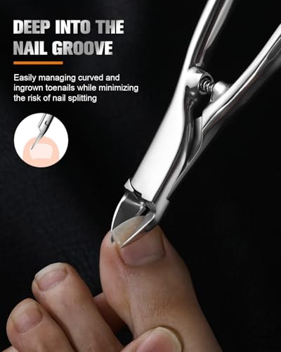 FERYES Podiatrist Straight Blade Toenail Clippers for Seniors - 4.4inch Stainless Steel Long Handle Toe Nail Clippers, Precision Trimming for Thick & Ingrown Nails 4.4 Inch Straight Silver