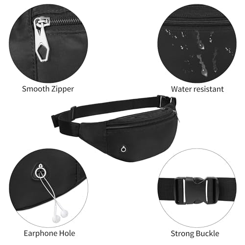 Viqueen Fashion Fanny Packs For Men and Women Foldie Crossbody Bag with Zipper and Pockets Water Resistant,Hands Free Phone Carrying Black+Navy+Light Grey Black+Beige 3 Pack 4-zipper Waist Pack