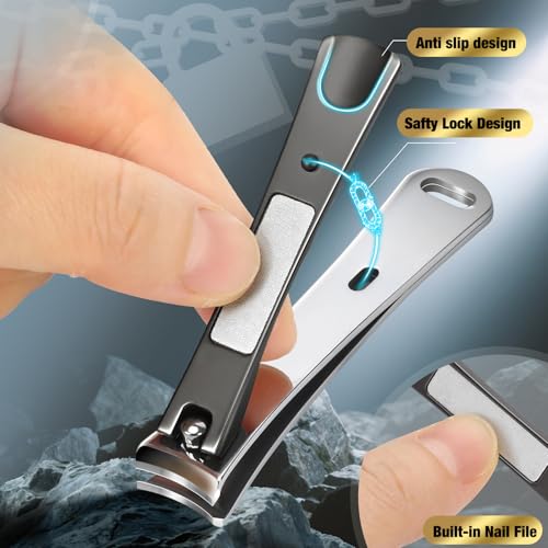 Nail Clippers for Seniors, Heavy Duty Stainless Steel Nail Clipper for Ingrown Toenails, Wide Opening Sharp Blade for Men, Women, Travel & Home Use Black(BC)