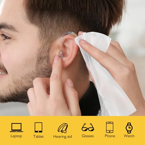 300 Counts Hearing Aid Wipes Individually Wrapped Hearing Aid Cleaner Hearing Aid Cleaning Wipes for Hearing Aids,Earmold, Earbuds, Headphone,Screen,Glasses,Phone 300 Count