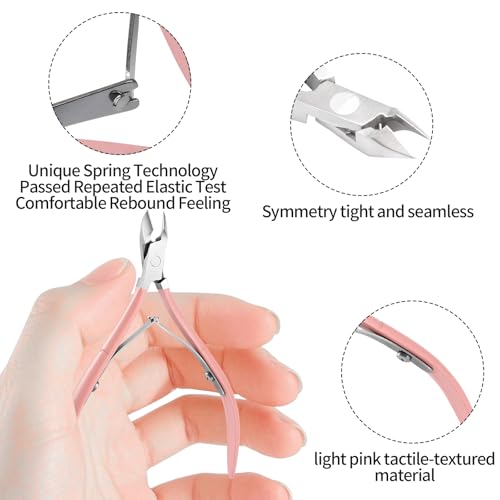 Cuticle Trimmer Cuticle Nippers,Professional Cuticle Remover Tool Kit，Stainless Steel Manicure Tools for Nail Care and Dead Skin Removal(Pink) Pink