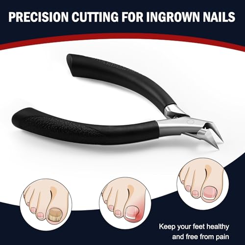 FVION Toenail Clippers for Ingrown Toenail, Straight Nail Clippers for Ingrown Toenails, Professional Ingrown Toenail Treatment for Adults, Seniors, Men and Women (Black) Black