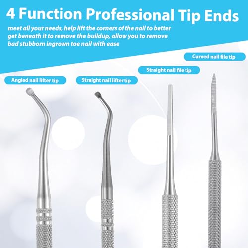 3 Pcs Pedicure Tools for Feet Ingrown Toenail File and Lifters Upgraded Professional Ingrown Toenail Treatment Double Head Nail Cleaning Tools Under Sidewall Cleaner Pain Relief Accessories