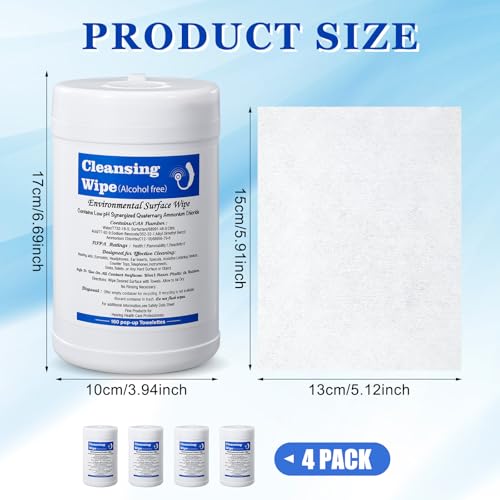 Threlaco 4 Pack Hearing Aid Wipes 640 Counts Large Canister Cleaning Towelettes 160 Per Canister for Hearing Aids Cleaner Wipes for Earwax Earbuds Sweat Earplugs Amplifier Removal
