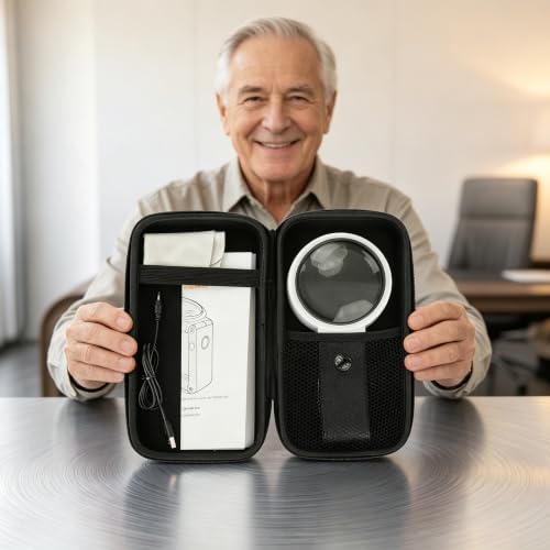 Magnifying Glass with Light and Stand,Handheld Magnifier for Reading,Hands Free Magnifying Glasses for Close Work，USB Rechargeable LED Light, Storage Case