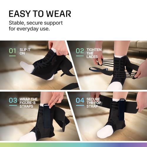 MODVEL Slim Lace Up Ankle Brace, Adjustable Ankle Braces for Men, Ankle Brace for Women, Ankle Support for Women – Figure 8 Ankle Brace Strapping with Soft Pads for Sprained Joint Stability Ankle Wrap Black - Size 3 (Medium)