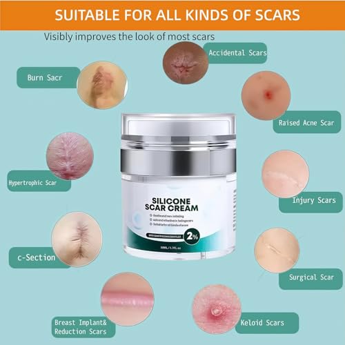 Advanced Silicone Scar Gel- Removal Cream for Old & New Scars, Effective on Acne Scars, Surgery Scars, Burn Scars, Stretch Marks, Anti Scar Gel 1.7 oz(50ml)