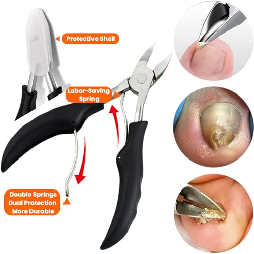 Toenail Clippers for Thick Toenails for Seniors, Angled Head Large Toe Nail Clippers Set for Men, Heavy Duty Ingrown Toenail Clippers Long Handled, Ultra SharpSlanted Nail Cutter