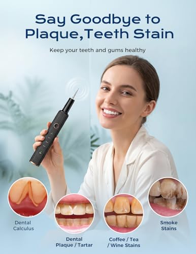 Ultrasonic Plaque Remover for Teeth - Dental Tartar Remover with LED Light, 4 Modes Rechargeable Teeth Cleaning Kit, Electric Dental Calculus Remover with 3 Stainless Steel Heads for Home & Travel Black