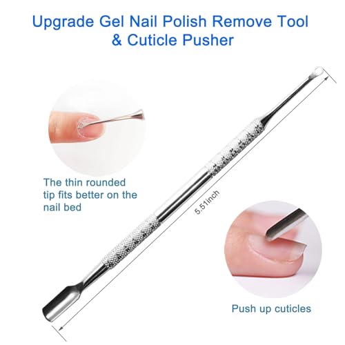 Premium Stainless Steel Manicure Tools 2-Piece Set, Upgrade Gel Nail Polish Remove Tool & Cuticle Pusher, Cuticle Trimmer & Nail Lifter, Durable&Hygienic, For Women Ring Pusher