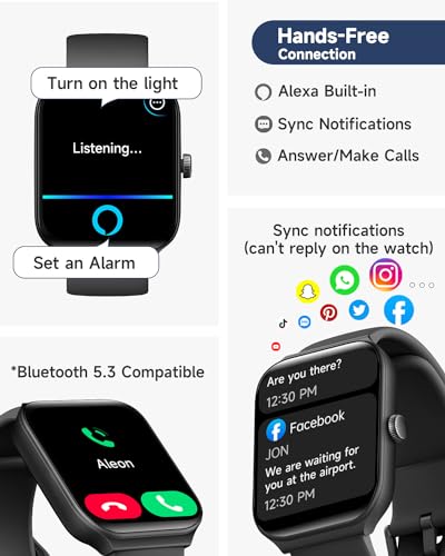 1.95" Smart Watch for Men Women with ALEXA, Fitness Watch for Android iOS Black