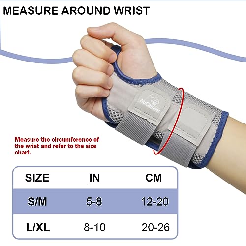 NuCamper Wrist Brace for Carpal Tunnel Relief, Adjustable Wrist Support Splint Hand Brace for Men Women, Wrist Stabilizer Night Support for Pain Relief,Tendinitis,Arthritis(Right and Left Hands, L/XL) Gray/Navy-Left&Right Hand（Pack of 2）
